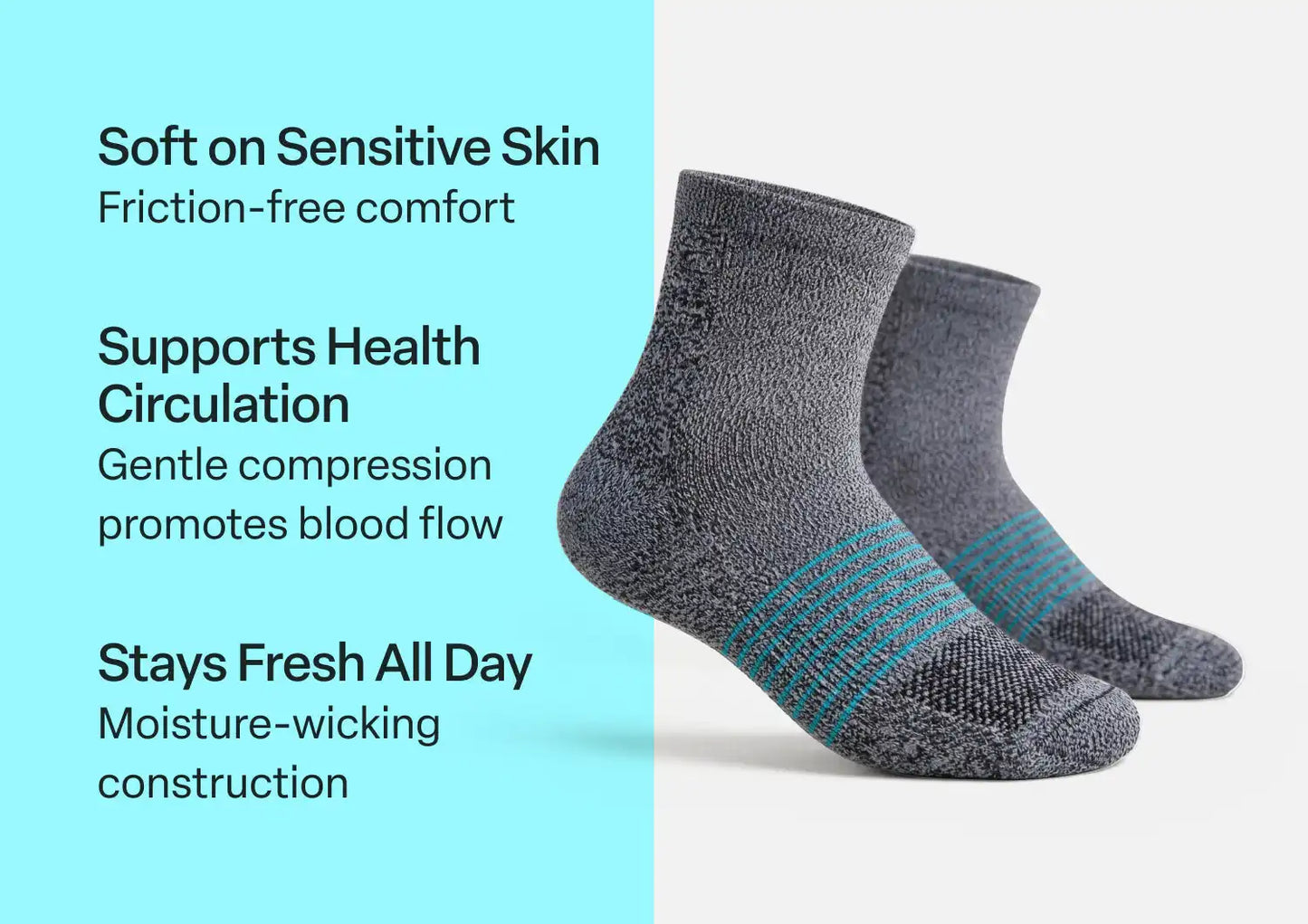 Compression Ankle Socks 15-20 mmHg - Gray/Teal Stripe